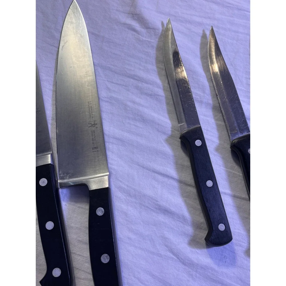 J.A. Henckels Knife Set Unisex 8pc Black Pre-Owned Stainless Steel Spain Santoku